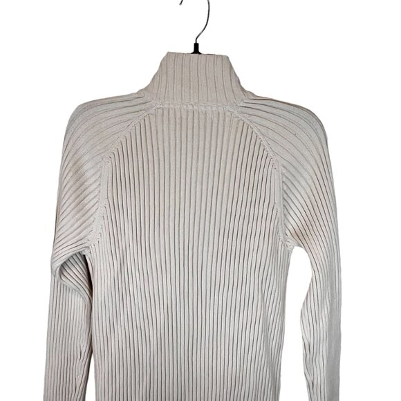 Calvin‎ Klein Cardigan L Womens Cream Full Zip Mock Neck Ribbed Sweater Sz Large - Picture 4 of 9